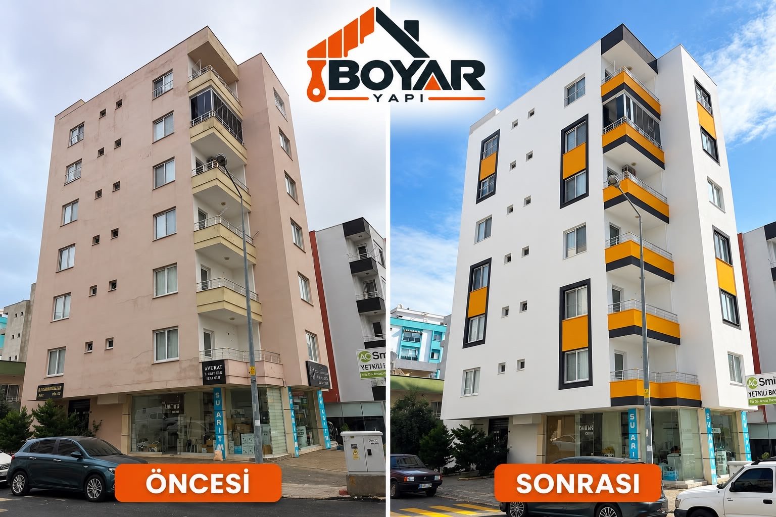 Apartman Dış Cephe Yenileme - öncesi ve sonrası, Ceyhan, Adana