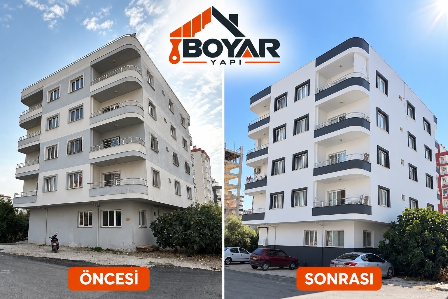 Apartman Dış Cephe Yenileme - öncesi ve sonrası, Çukurova, Adana